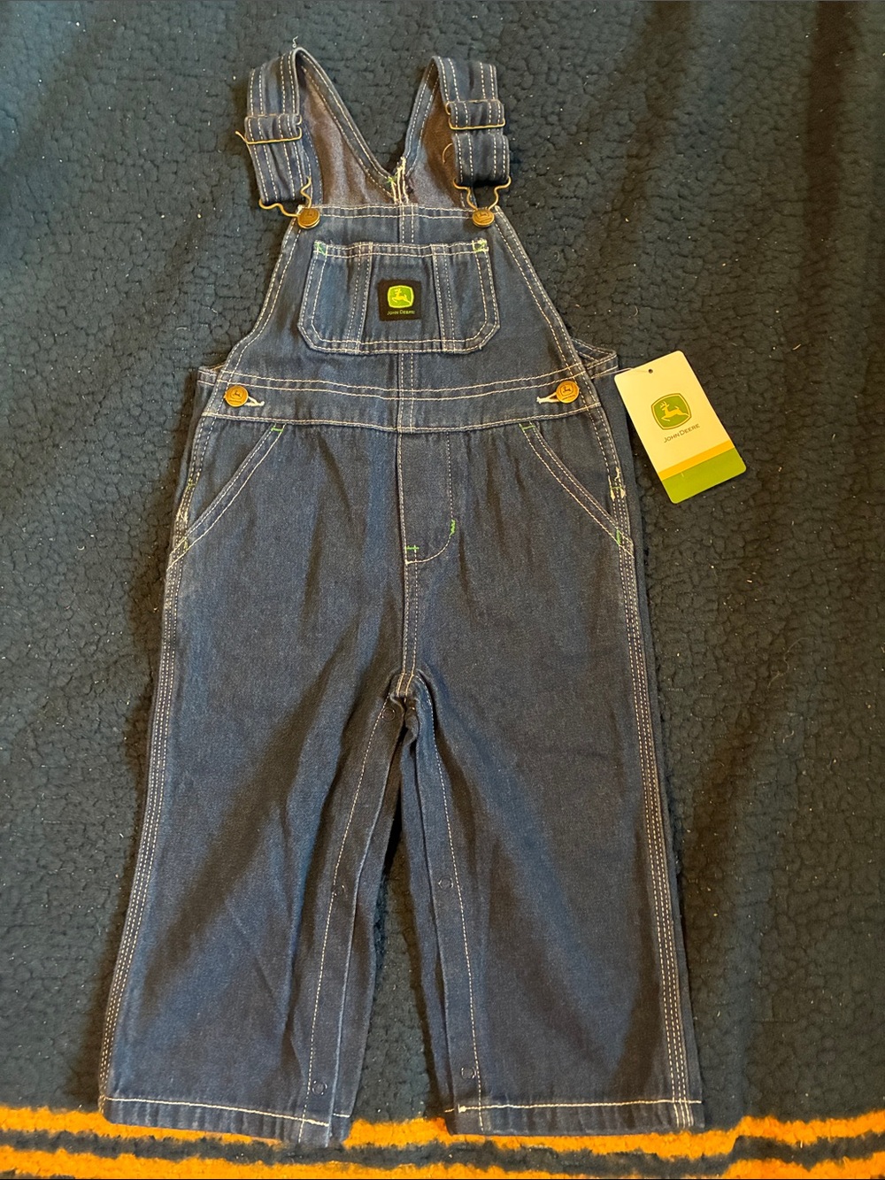 NWT John Deere Dark Blue Denim Kids Overalls with Green Logo